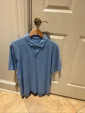 Peter Millar Blue and White Thin-Striped Polo